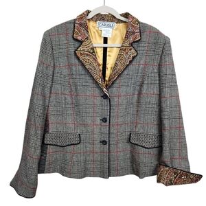 Carlisle Vintage Plaid Paisley Wool Mixed Patterns Blazer Jacket Womens Size 16